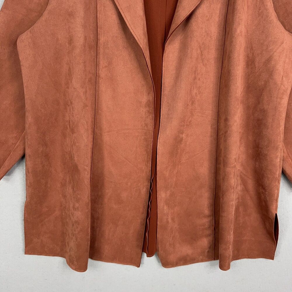 Tahari Jacket Womens 2X Brown Faux Suede Open Soft Minimal Quiet Luxury Autumn - Picture 3 of 14